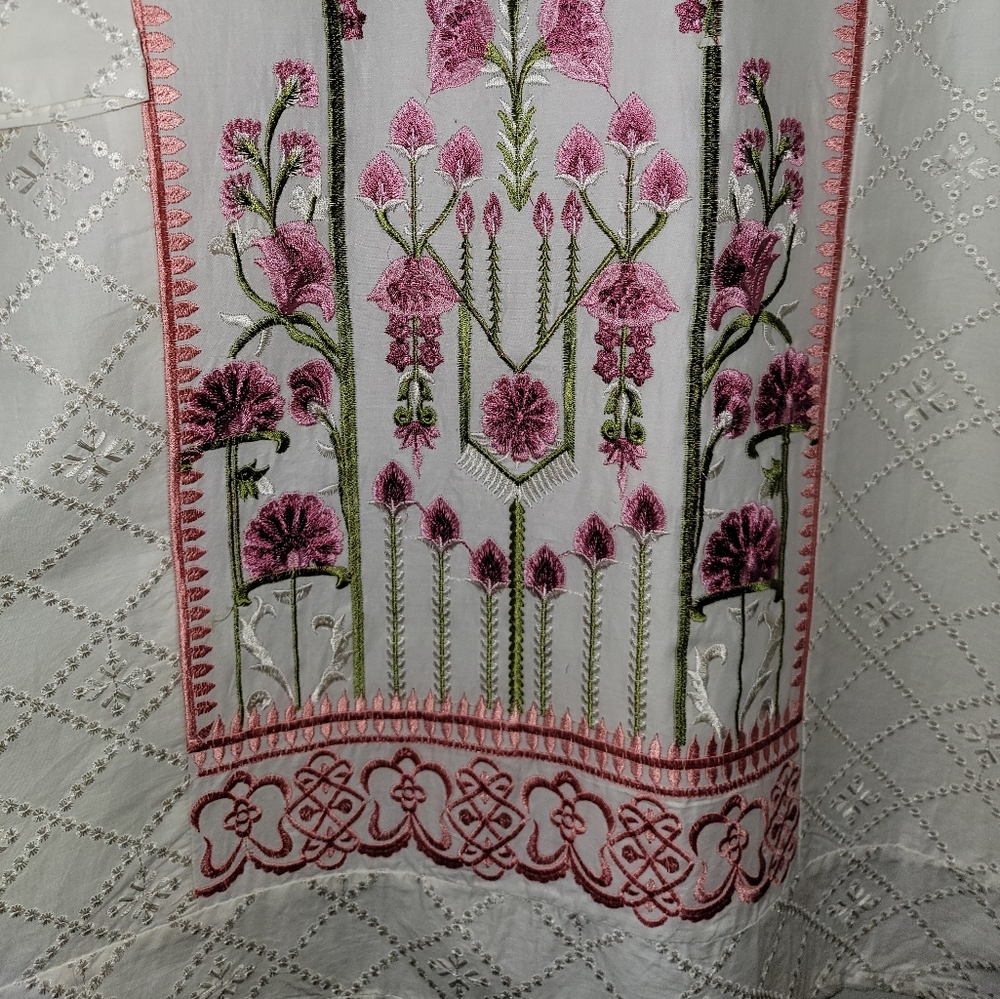 White Kurtha with pink embroidery